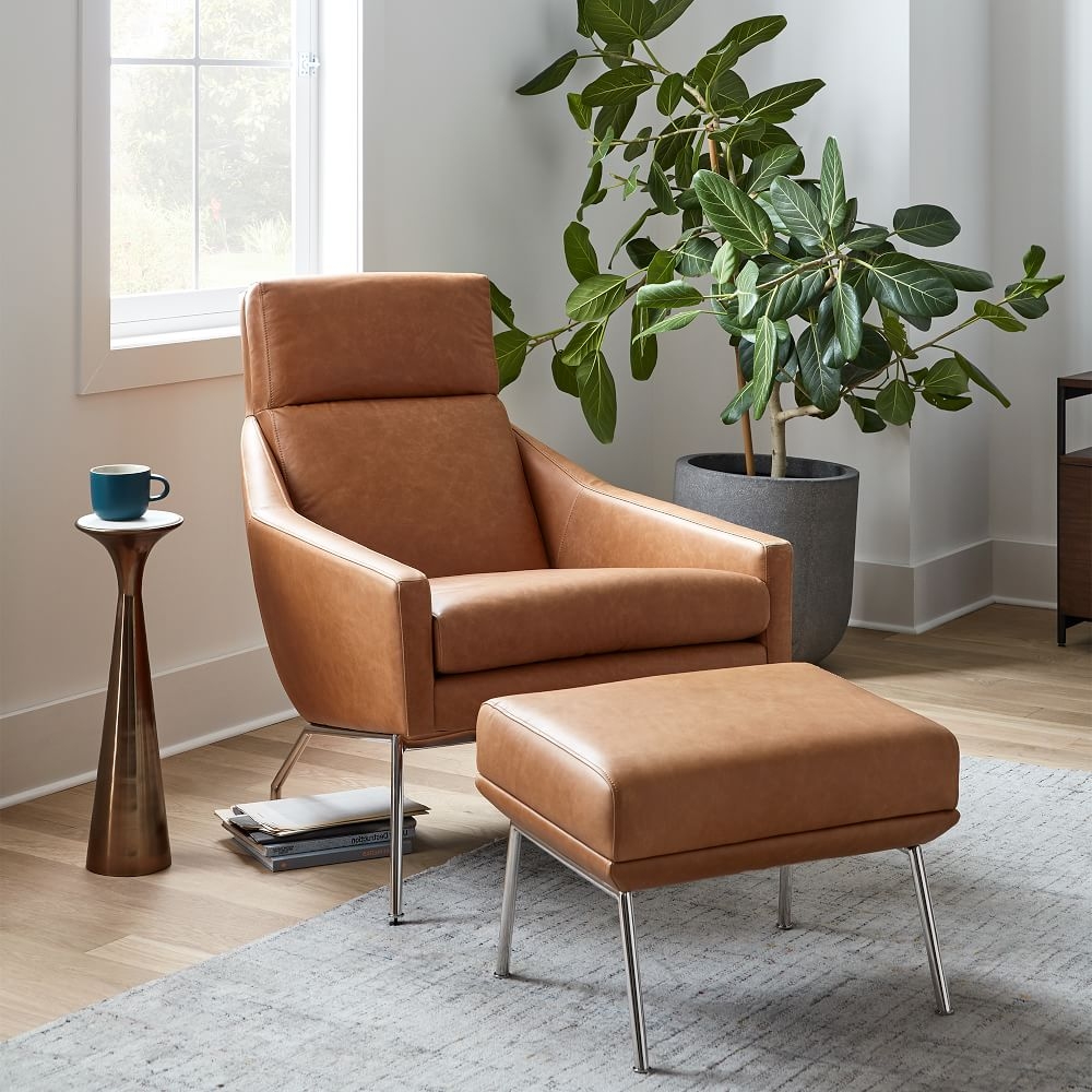 West elm leather shop pouf