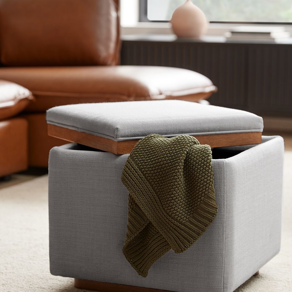 Rectangular storage top ottoman with tray