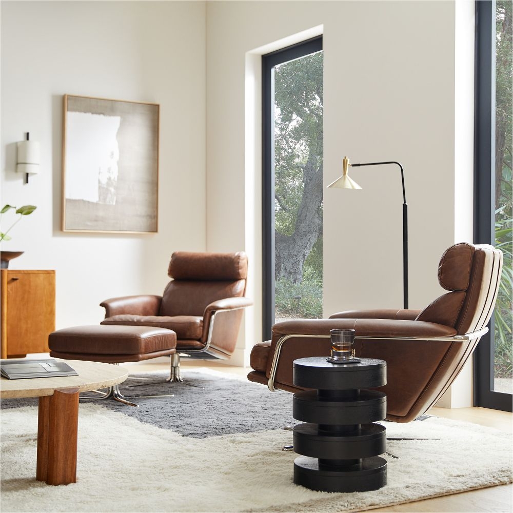 Leather and wood swivel chair sales